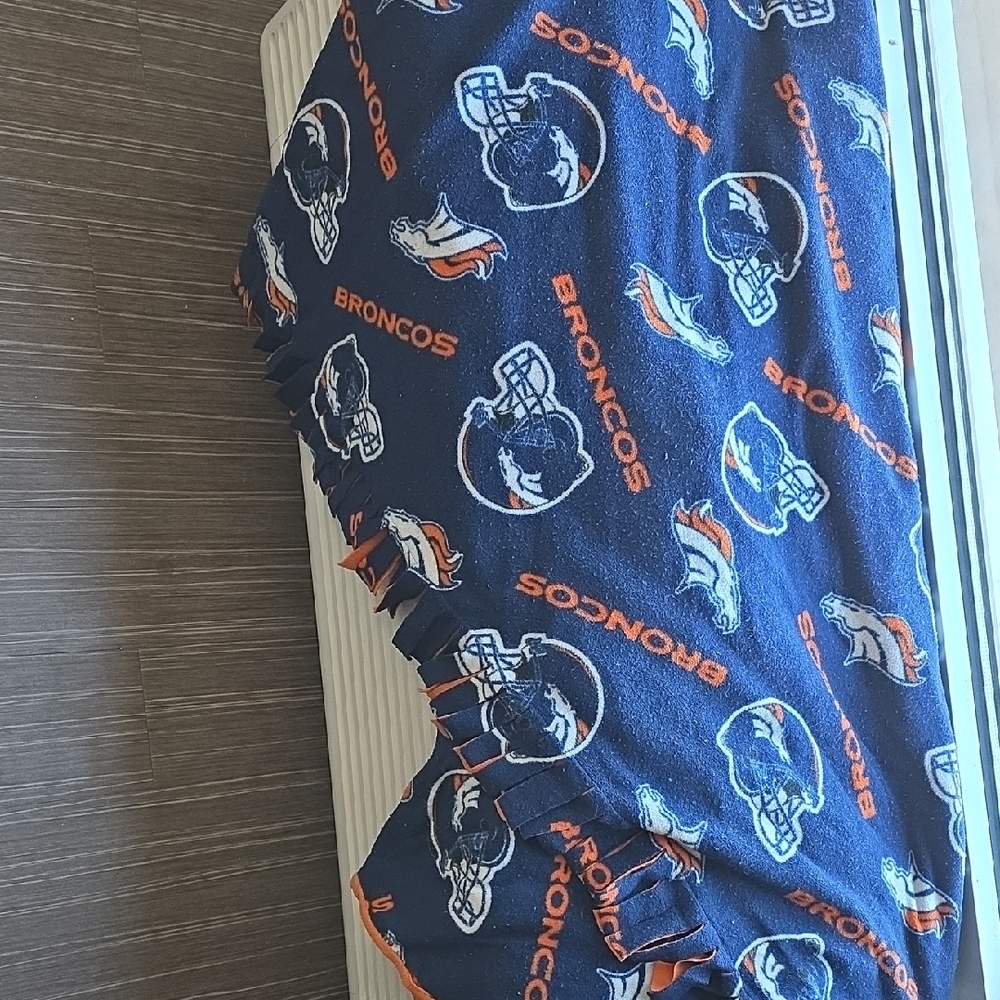 Handmade Broncos Fleece Throw Blanket - Navy and Orange - EXCELLENT CONDITION